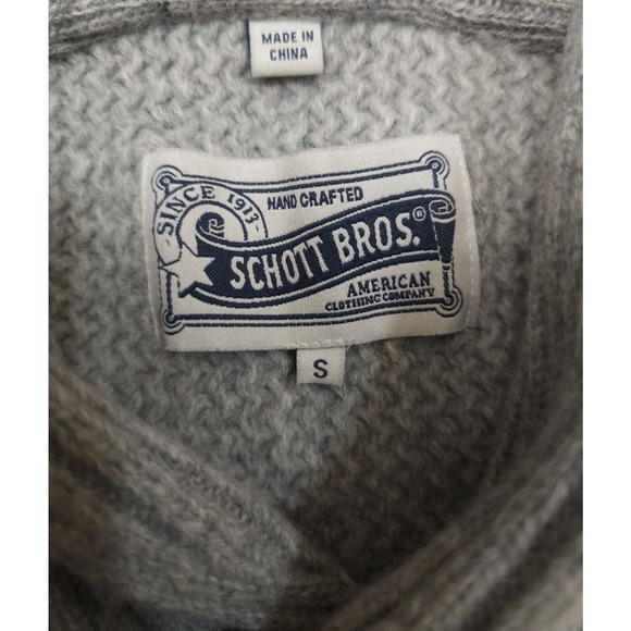 Schott Bros Sweater Fisherman Shawl Collar Patch Elbow Heavy Chunky Knit Wool S - Picture 6 of 8